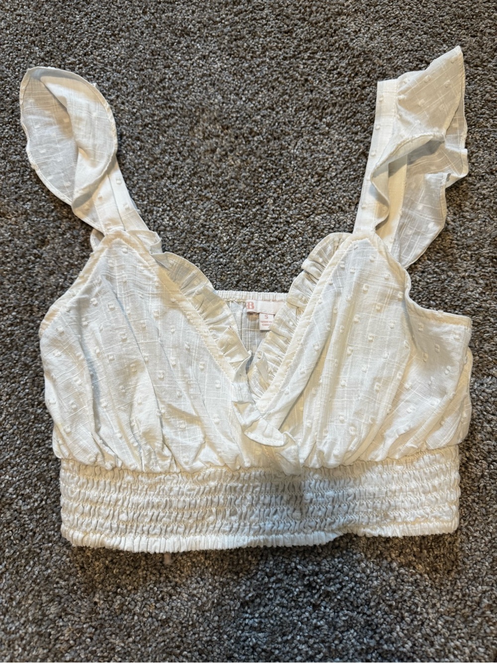 Gianni Bini White Ruffle V-Neck Smocked Crop Cami